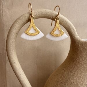 White marble bridal dangling earrings - Krinos